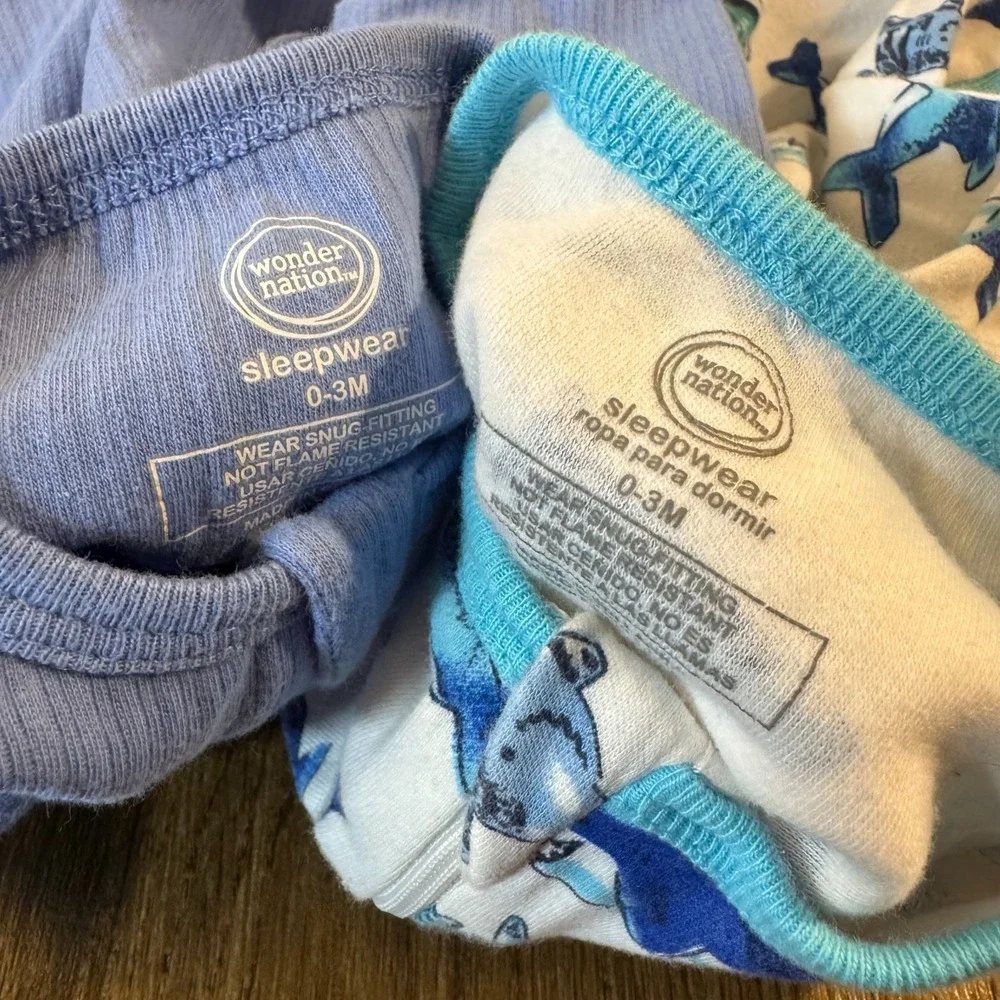 Baby Boy 0/3 Months Footed Sleepers Clothes Shark Ribbed Blue Outfit Rompers Lot